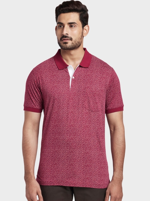 

ColorPlus Men Maroon Self Design Polo Collar T-shirt