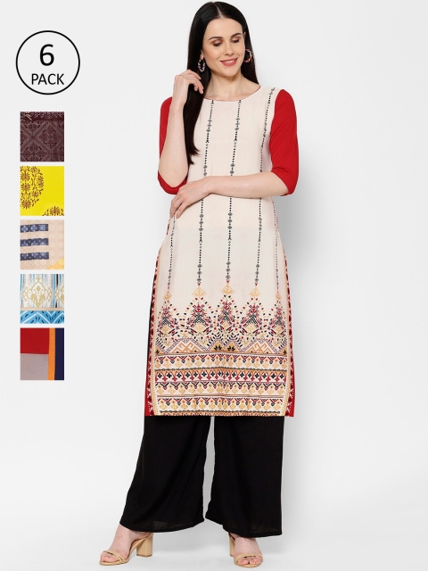 

7Threads Women Pack Of 6 Multicoloured Printed Straight Kurtas, Multi