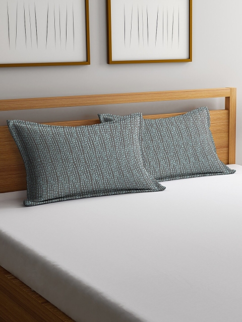 

NEUDIS Set Of 2 Grey & Blue Jacquard Pillow Covers