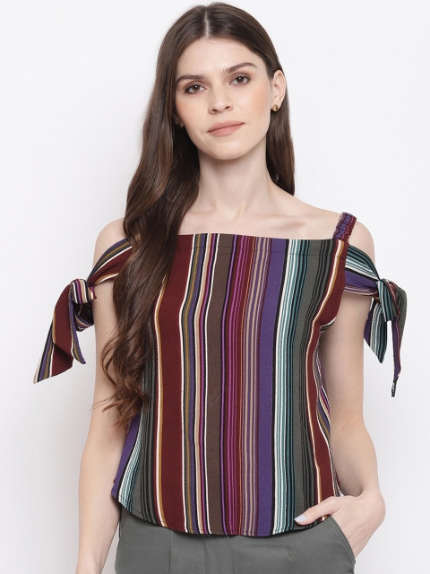 

Mayra Women Maroon & Green Striped Top