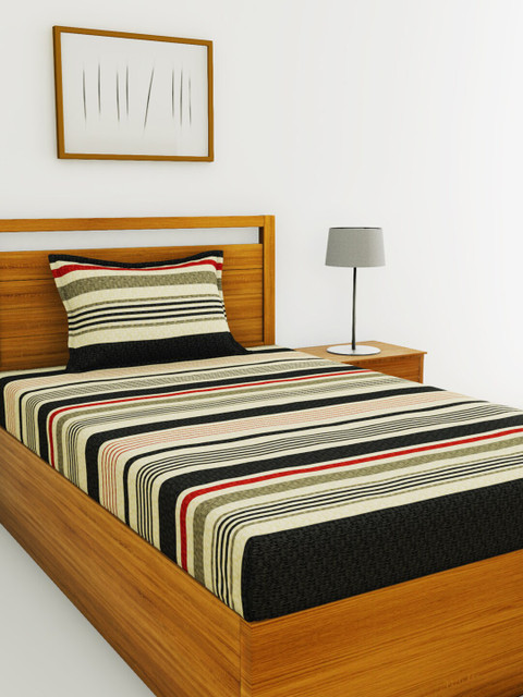 

BIANCA Charcoal Grey & Red Striped 110 TC Single Bedsheet With 1 Pillow Cover
