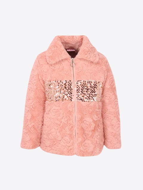 

CUTECUMBER Girls Peach-Coloured Sequinned Tailored Jacket