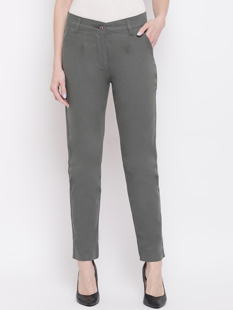 

Mayra Women Olive Green Solid Formal Trousers