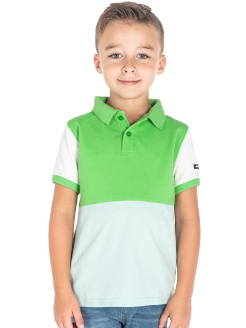 

Cherry Crumble Boys Green Colourblocked Polo Collar T-shirt