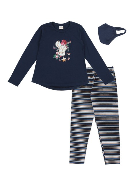 

RAINE AND JAINE Girls Navy Blue & Yellow Printed Clothing Set and Mask