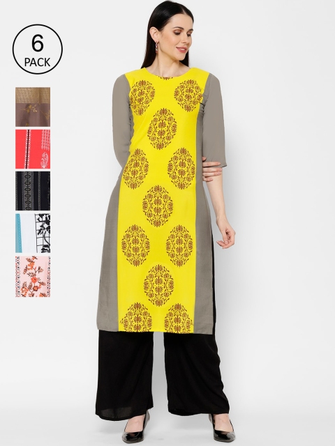 

7Threads Women Pack Of 6 Multicoloured Printed Straight Kurtas, Multi