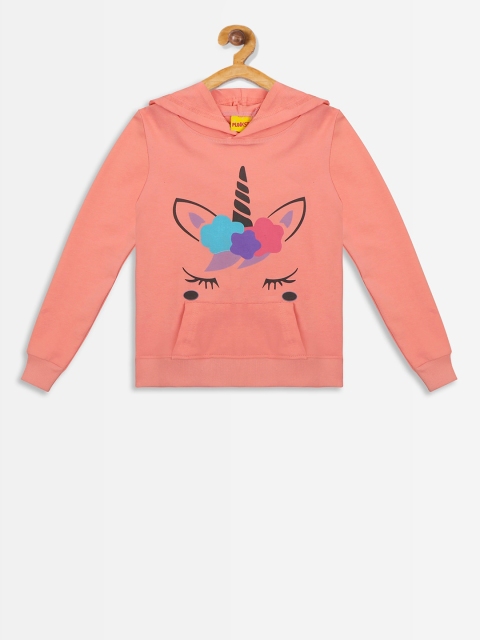 

Punkster Girls Peach-Coloured Embroidered Hooded Sweatshirt