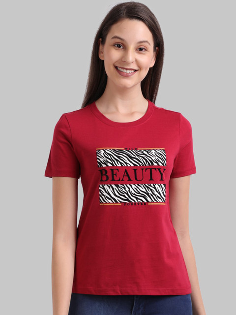 

Parx Women Maroon Printed Round Neck T-shirt