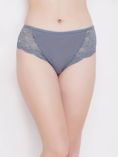 

Clovia Women Grey Solid Lace Hipster Briefs-PN2587I01