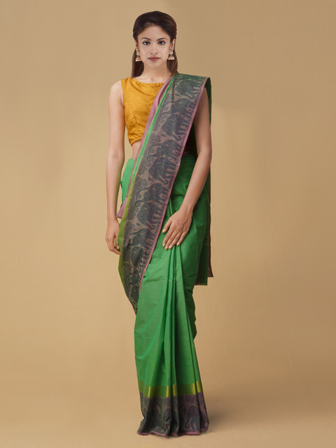 

Unnati Silks Green Woven Design Pure Cotton Handloom Saree