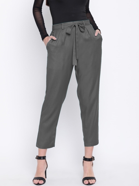 

CHROME & CORAL Women Grey Slim Fit Solid Peg Trousers
