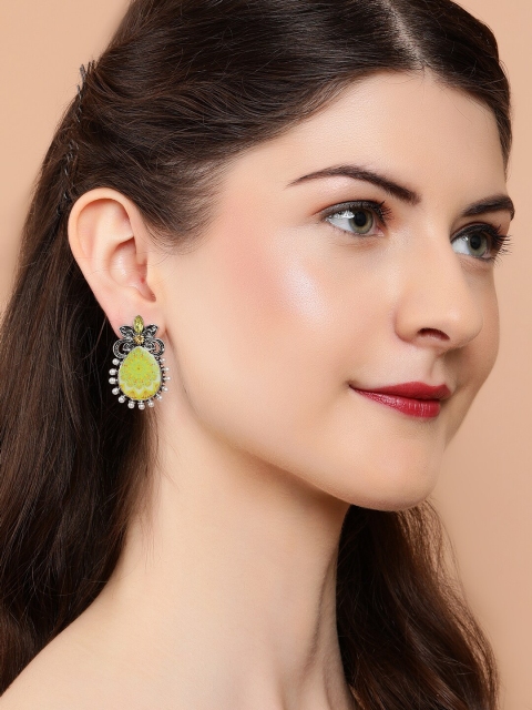 

Rubans Oxidised Silver Plated Lime Green Contemporary Studs