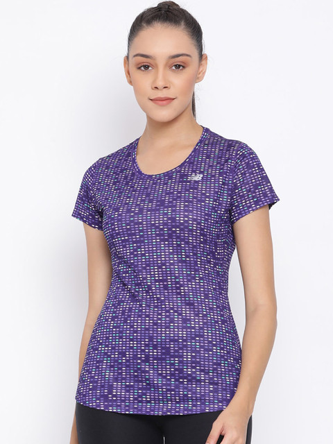 

New Balance Women Purple Printed Round Neck T-shirt