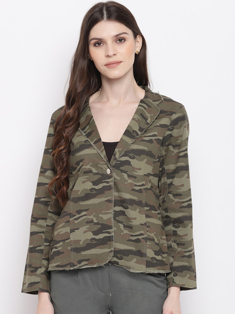 

Mayra Women Khaki Green Printed Tailored Jacket
