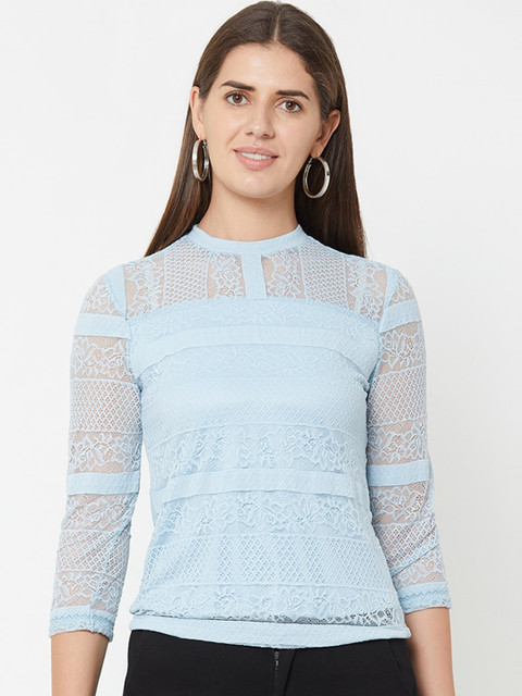 

Kraus Jeans Women Blue Lace Detailed Top