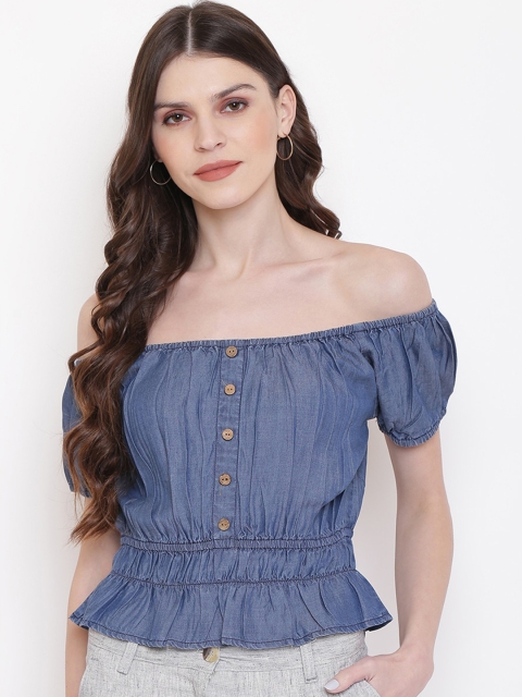 

Mayra Women Blue Solid Off-Shoulder Bardot Top