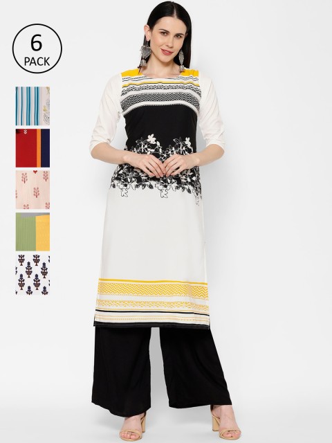 

7Threads Women Pack Of 6 Multicoloured Printed Straight Kurtas, Multi