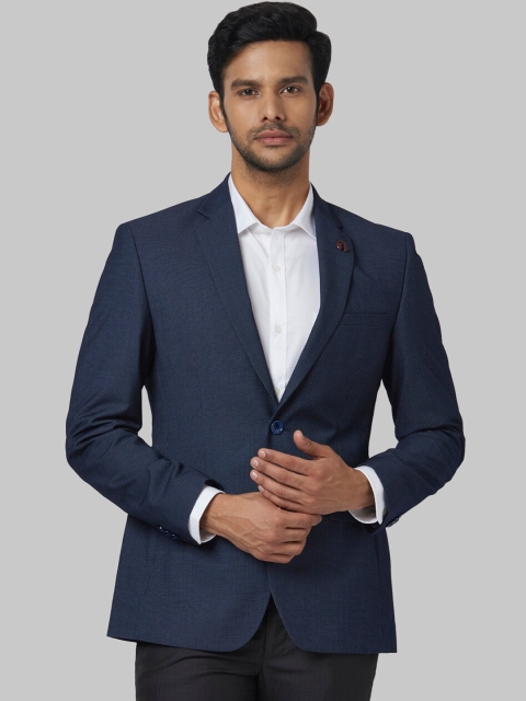 Park Avenue Men Blue Self Designed Super Slim Fit Single-Breasted Blazer