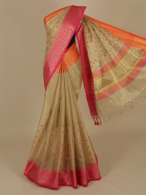 

Pothys Beige & Pink Cotton Blend Woven Design Saree