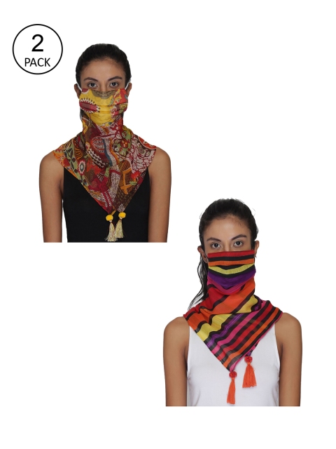 

Anekaant Women Pack Of 2 Printed 3-Ply Reusable Scarf Style Fashion Masks, Multi