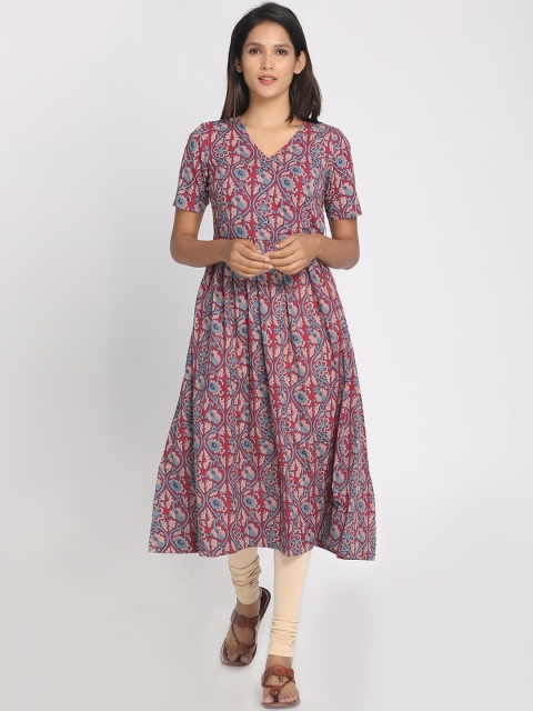 

Nakshi Women Maroon & Blue Printed Anarkali Kurta