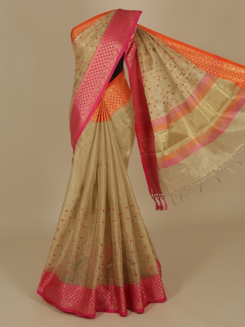 

Pothys Beige Embroidered Tissue Saree