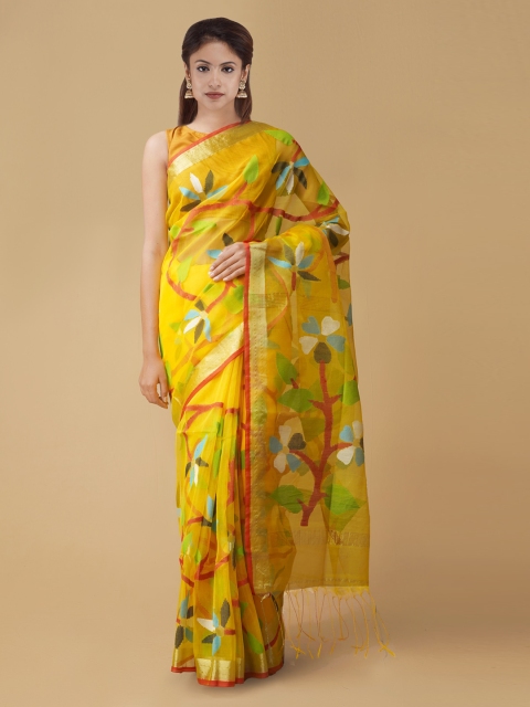 

Unnati Silks Yellow Woven Design Maheshwari Saree