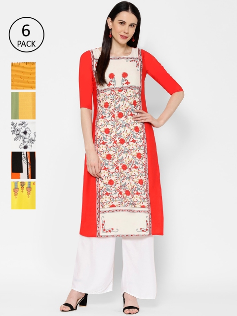 

7Threads Women Pack Of 6 Multicoloured Printed Straight Kurtas, Multi