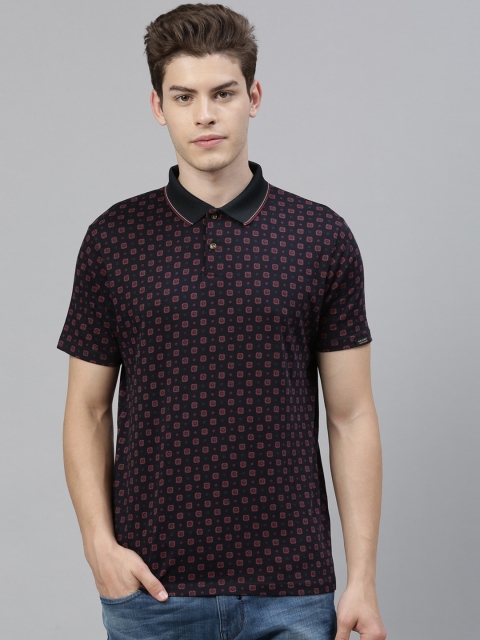 

RARE RABBIT Men Navy Blue Printed Polo Collar T-shirt