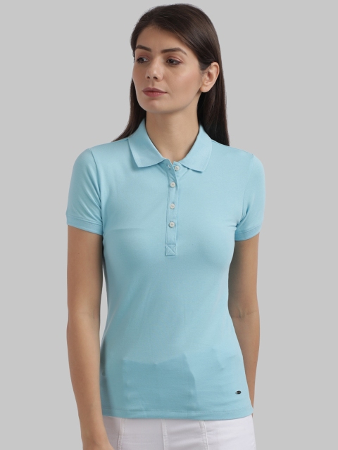 

Parx Women Blue Solid Polo Collar T-shirt