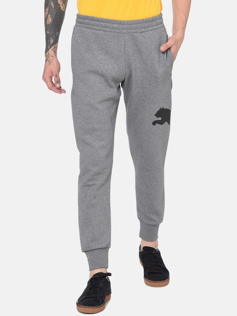 

Puma Men Grey Melange & Black Solid Slim-Fit Big Logo Joggers