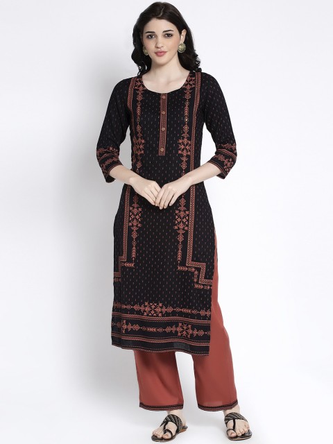 

ANAISA Women Black & Rust Printed Kurta with Palazzos