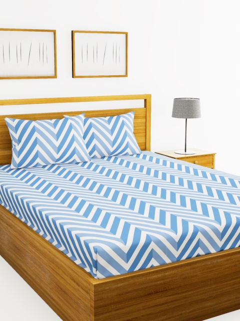 

BIANCA Unisex Blue & White Printed 152 TC Double Bedsheet With 2 Pillow Covers