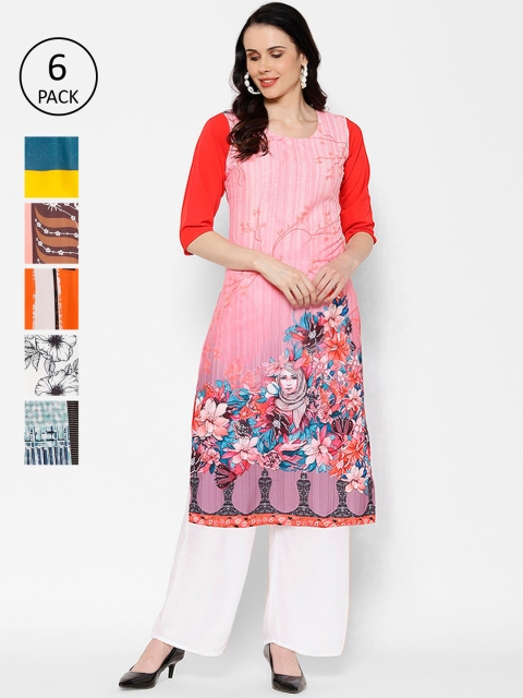 

7Threads Women Pack Of 6 Multicoloured Printed Straight Kurtas, Multi