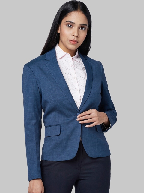 

Park Avenue Woman Women Blue Checked Single-Breasted Formal Blazer