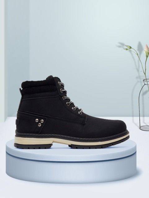 

shoexpress Women Black Solid PU High-Top Sneakers