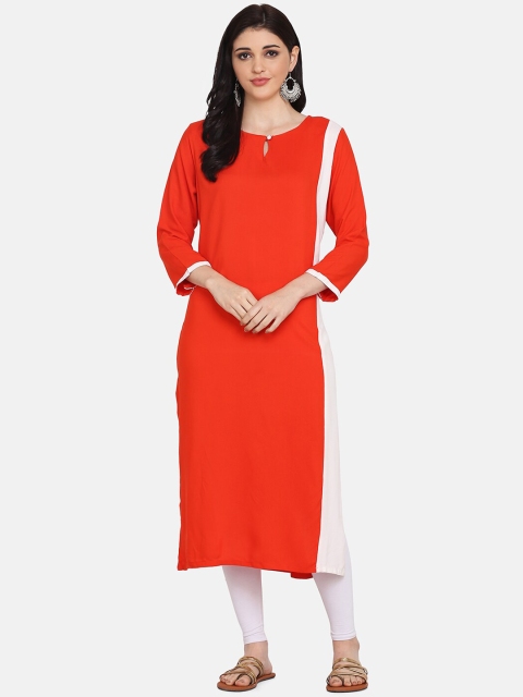 

Saanjh Women Orange Solid A-Line Kurta