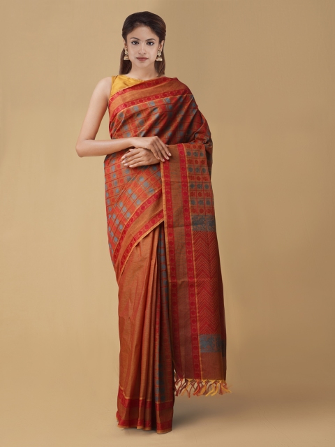 

Unnati Silks Orange & Blue Pure Cotton Woven Design Mysore Silk Saree