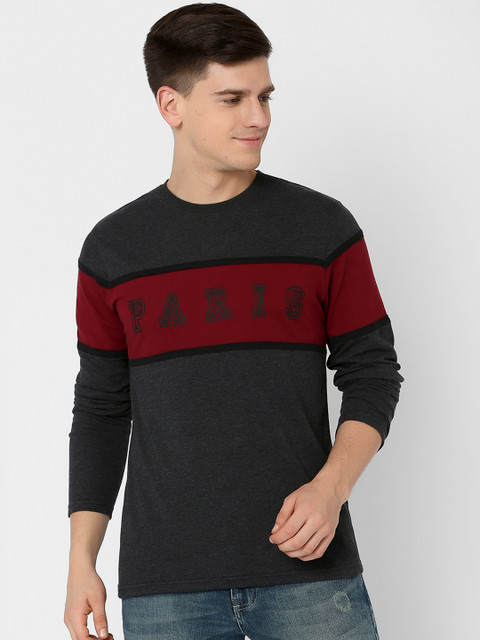 

MARCA Disati Men Grey Striped Round Neck T-shirt