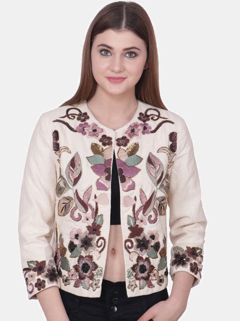 

Diwaah Women Beige Embellished Tailored Jacket