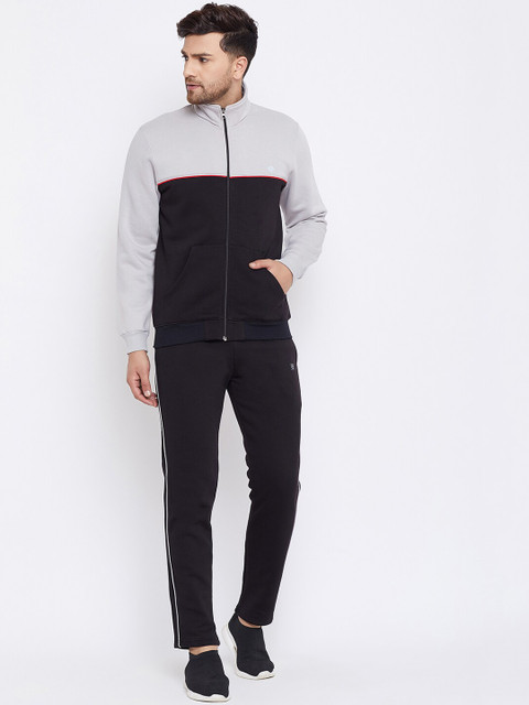 

Bishop Cotton Men Black & Grey Colourblocked Tracksuit