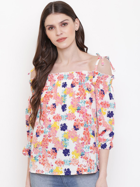

Mayra Women Pink Printed Bardot Top