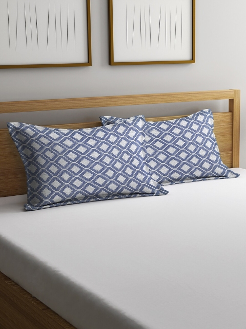 

NEUDIS Set of 2 Blue & White Jacquard Printed Pillow Covers
