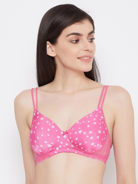 

Clovia Pink & White Printed Lightly Padded T-shirt Bra BR1737F0132B