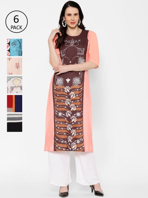 

7Threads Women Pack Of 6 Multicoloured Printed Straight Kurtas, Multi