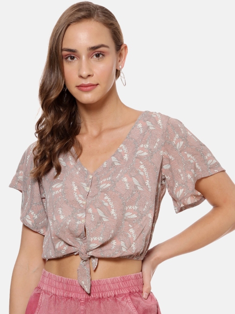 

Campus Sutra Women Pink Printed Blouson Crop Top
