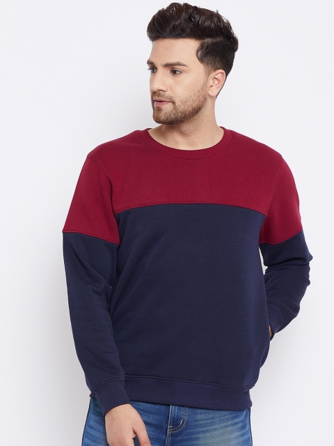 

Bishop Cotton Men Navy Blue & Maroon Colourblocked Sweatshirt