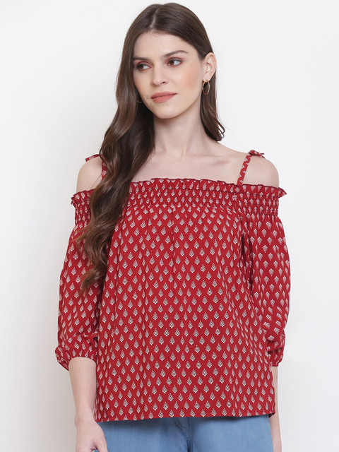 

Mayra Women Red Printed Bardot Top