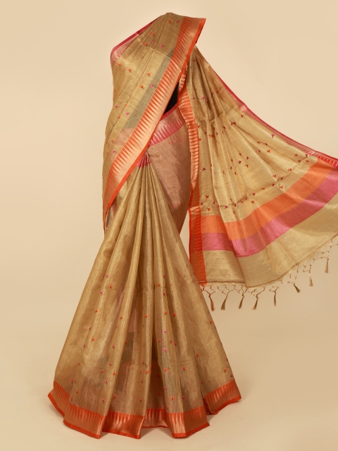 

Pothys Beige Embroidered Polycotton Saree