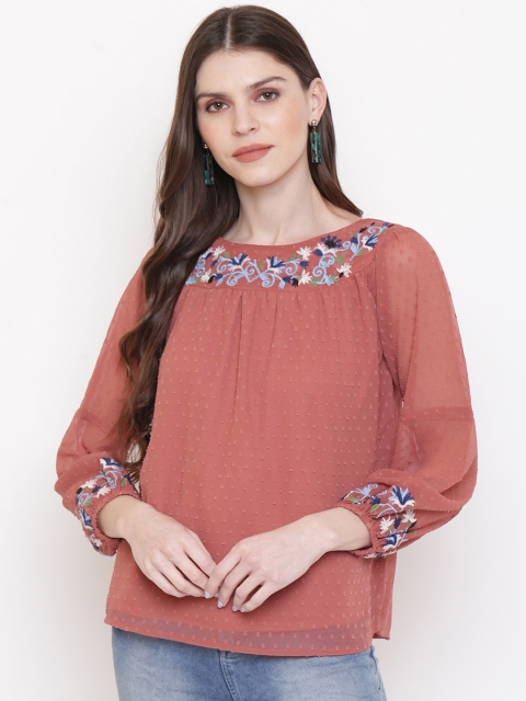 

Mayra Women Brown Embroidered Top